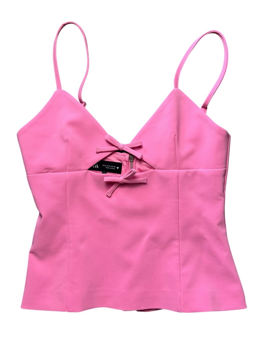 Zara Pink Bow-Front Spaghetti Strap Camisole Size S - Flattering Zipper Fit